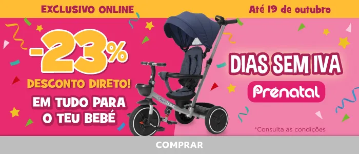Descontos em artigos para bebés, carrinhos de passeio, cadeiras auto, segurança e cuidados infantis
